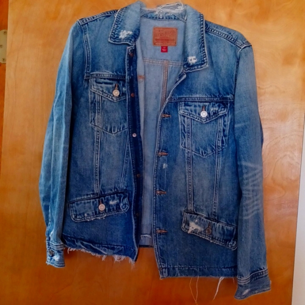 Lucky Brand Destroyed Denim Jean Jacket Sixe 12